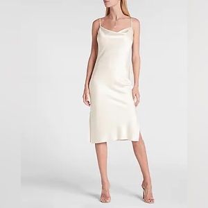 Express satin cowl neck midi dress